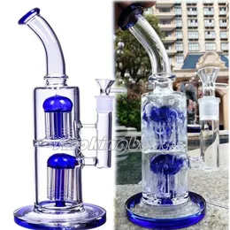 9.8 inchs Unique New Bong Hookahs Double Arm Tree Perc Shisha Glass Water Bongs Smoke Pipe Recycler Oil Rigs With 14mm banger