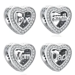 925 silver Fit Pandora Original charms DIY Pendant women Bracelets beads HOT Shiny forever Family Heart shaped Charm Love Dad Mom