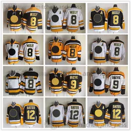 영화 빈티지 하키 저지 레트로 CCM 자수 8 Cam Neely Jersey 9 Johnny Bucyk 12 Adam Oates White Black Yellow Jerseys