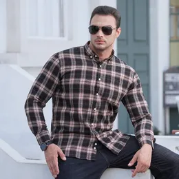 Men's Casual Shirts Plus Size Long Sleeve Shirt Men's Loose Flannel Yarn-dyed Plaid Large Classic Fashion Male High-end Brand Slim Top