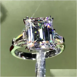 Ringar lyxiga smaragdklipp 4ct lab diamantring 100 original 925 sterling sier engagemang band för kvinnor brud smycken dropp de dh7oj