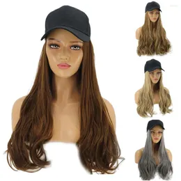 Ball Caps Women Long Perga Hairpiece Syntetyczne przedłużenie włosów z wielokolorowym Hat Baseball Hat Naturalnie łączą peruki