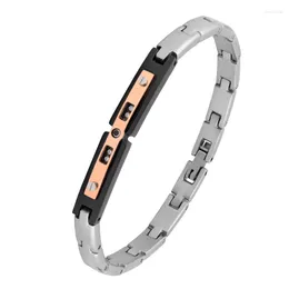 Charm Armband Moocare Steel Color Chain Black Curved Rose Gold Inlaid White Zircon Men's rostfria armband