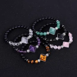 8 mm lecznicza Break Bransoletka Naturalna kamień szlachetny Piramida Piramida Rhombus Kulki Chakra Energy Urok Bracelets Ręcznie robiona biżuteria dla mężczyzn kobiety