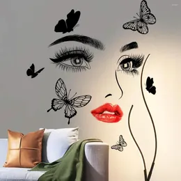 Tapety 2pcs damskie czerwone usta oczy motyla kreskówka naklejki na ścianę tła salon dekoracja sypialnia mural