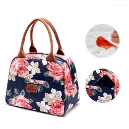 Storage Bags Floral Patterns Lunch Box Bag Portable Insulated Oxford Cloth Thermal Food Picnic For Women Kids