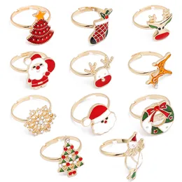 Christmas Ring Party Favor Creative Snowman Elk Snowflake Cartoon Children Rings Opening Adjustable Decoration Jewelry