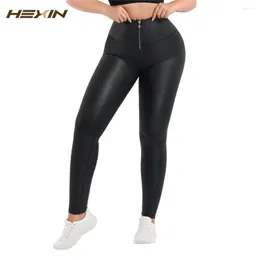 Women's Shapers Kobiety Fajas Zipper Faux skórzane legginsy Trener Taler Wysoka talii Przesuwne spodnie odchudzające utratę masy ciała Shapewear