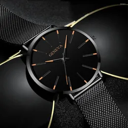 Armbandsur 2023 Ultra Thin Watch Men minimalistiska klockor Fashion Rostfritt stål Mesh Belt Leisure Wristwatch Mens Quartz Reloj Hombre
