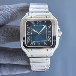 Quadratmännische Uhren 40mm Genfer echter Edelstahl Mechanical Watches Hülle und Armband Mode Luxus Date Watch männliche Armbanduhr Montre de Luxe wasserdicht