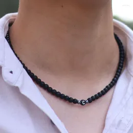 Choker Men Initial Necklace 6mm Onyx Natural Stone Collar Hiphop Rock Collier Neck Accessories First Name Colar Erkek Kolye