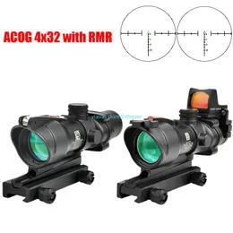 Trijicon ACOG 4X32 Med RMR Real Fiber Optics Röd Grön Prick Upplyst Chevron Glas Etsad Reticle Taktisk Optisk Scope Jaktsikte