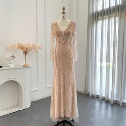 Abiti casual Jancember Abito da sera a maniche lunghe Perline di lusso Abbigliamento da festa per la signora Vestidos Holgados Elegantes Para Mujer LSCZ14