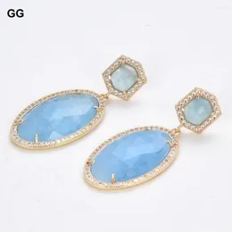 Dangle Earrings Guaiguai Jewelry Natural Clear Blue Jades Oval Gems Stone CZ Paved Stud for women for women