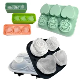 3D Rose Ice Molds Tools 3 Cavity Food Grade Silicone Plate Flower Diamond Diamond Round Mould Cube Mould for Cocktails Juice Whisky Bourbon Freezer