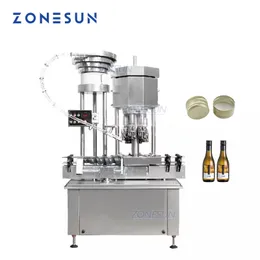 Zonesun ZS-XG440C自動ROPPアルミニウムキャップ孔魚プルーフリッドキャッピングクリンプマシン用大豆ワインボトル