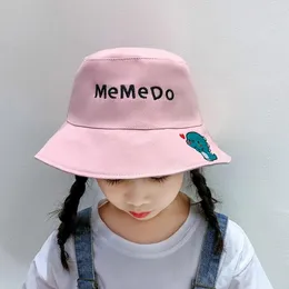 Berety 4-10 lat 2023 Spring Kids Bucket Hat Cotton Dinosaur Caps Dziewczęta chłopcy Panama Fold Summer Sun Hatberets