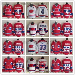 영화 빈티지 하키 저지 레트로 CCM 자수 4 Jean Beliveau Jersey 33 Patrick Roy 16 Henri Richard 17 Georges Laraque 18 Serge Savard 19 Larry Robinson Bob Gainey