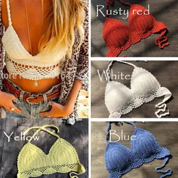 Women's Swimwear Women Crochet Lace Bralette Knit Bra Beach Bikini Halter Cami Tank Crop Top Spring Split Swimsuit Solid Color