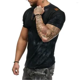 Camisetas de camisetas masculinas Camisa de verão Padrão de cor sólida Moda casual lapela de manga curta estadia de rua de rua macio preto 2023 botão