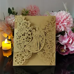 Greeting Cards 100pcs Wedding Invitations Card Bride Groom Flowers Pocket Invitation Greeting Cards Mariage Anniversary Party Supplies Favor 230317