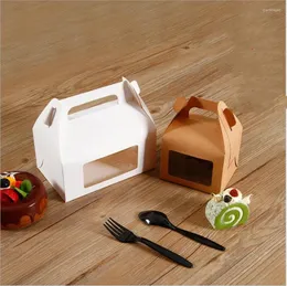 Present Wrap 20st Kraft Paper Cake Boxes and Packaging With Transparent Window Cupcake Muffin Bake Portable Box Party Decor Wholesale
