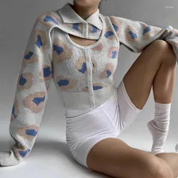 Kvinnors västar 2023 Höstkvinnor tryckt väst Wool Vest Sweater Turm-Down Collar Single Button Blue Jacket M6184