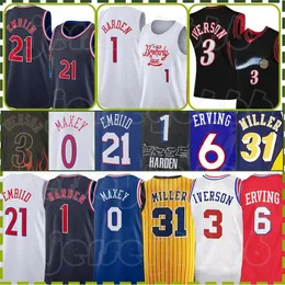 James Harden Joel Embiid baskettröjor Tyrese Maxey Retro Allen Iverson 1 0 6 21 3 Julius Erving Victor Oladipo Reggie Miller Philadelphias 76er Mens Shirt