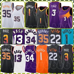 Devin Booker DeAndre Ayton koszulki do koszykówki Kevin Durant Chris Paul Shirt Retro Mesh Steve Nash Charles Barkley White 22 3 Black 13 35 1 Phoenix'Suns'Jersey