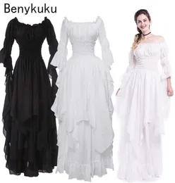 White Victorian Medieval Long Dress Plus Size Women Cosplay Halloween Costume Princess Gown Renaissance Vintage Gothic Dresses Q075197601