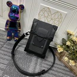 M82077 Unisex fashion mobile phone Bag Black embossed bag Leather mini handbag Magnetic buckle Clamshell crossbody bag for men and women