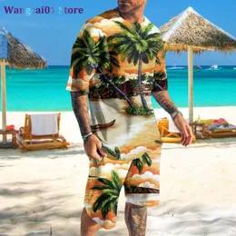 wangcai01 Men's Tracksuits Hawaii Men's Tracksuit Set 3D Print 2 Pcs Man T-Shirt/Shorts Sports Suit Casual Trend Beach Vacation Harajuku Summer Clothes 0318H23