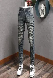 Men039s Jeans Fashion Streetwear Men High Quality Printed Designer Ripped Denim Trousers Retro Wash Elastic Vintage Long Pants6000214