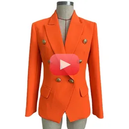 Kvinnors kostymer Blazers Classic Barock Designer Blazer Metal Lion Button Double Breasted Orange Ladies Tops Winter Clothes Women