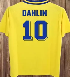 1994 İsveçli Retro Futbol Formaları Ev Dahlin Brolin Larsson Ingesson Milli Takım Gömlekleri Üniformaları Klasik Vintage Kitler Erkekler Maillots de Futbol Forması