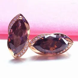 أقراط DANGLE 585 GOLD PURPLE GOLD 14KI Rose kiofaid Marquise Shape Ruby for Women in Classic Luxury Wedding Jewelry Gift