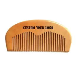 Natural Peach Comb Party Favor Portable Men's Wood Beard Comb med anpassad logotyp