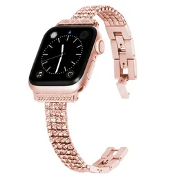 Luxury Bling Diamond Stems Compatible Apple Watch Band Slim Dressy Metal Bangle Jewelry Chain Iwatch Bands för 49 45 44 42 41 40 38mm