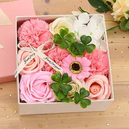 Розы гвоздика подсолнечника вишнево цветет мыло цветочная коробка День Матери Подарок свадебное украшение