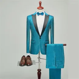 Herrenanzüge, Herren-Blazer, Bräutigam, Hochzeitskleider, schlank, Business, Beruf, Arbeit, Hosting, Hochzeit, Kostüme, Homme-Ensembles, Gold, Blau