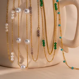 Frauen 18K Gold Stücke Ketten Halskette Edelstahl Süßwasserperlen Perlen Halsketten hochwertige Geschenkpartyschmuck