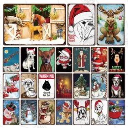 크리스마스 눈사람 금속 사인 빈티지 개 주석 판 홈 벽 스티커 홈 장식을위한 크리스마스 모자와 애완 동물 금속 포스터 30x20cm w03