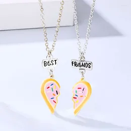 Chains Lovecryst 2Pcs/set Cute Heart Broken Alloy Doughnut Pink Magnetic Friend Necklace For Kids Girls Fashion Friendship Gifts