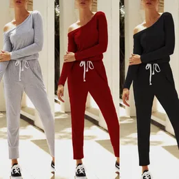 Tute da donna Pagliaccetti Abbigliamento casual Tuta per le donne 2023 Manica lunga Slash Neck Una spalla Fasciatura elastica in vita Solido StreetwearWo