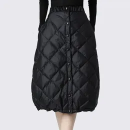 Skirt Winter Down Bud Elastic High Waist Warm White Duck Black Wrapped s With Pockets Lady Plus Size Long 230317