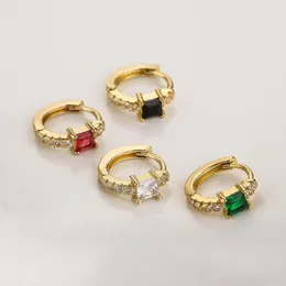 Hoop Earrings BUY Fashion White/Black/Red/Green CZ Zircon Stone For Women Girl Trendy Gold Color Earring Wedding Jewelry