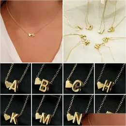 Pendanthalsband Fashion Creative Love 26 English Letters Simple Necklace Wild Peach Heart Short Clavicle Chain Drop Delivery Jewel Dhui8