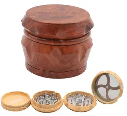 Wood Grinder Smoking Tool Wooden Metal Zinc Alloy Tooth Spice Tobacco Herbal Drum Grinders Abrader Crusher 40mm/55mm/63mm 4 Layers