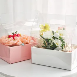 Confezione regalo Scatola trasparente Quadrato Rosa Bianco Cartone PVC Scatole pieghevoli per fiori Borsa da imballaggio per damigella d'onore di lusso moderna