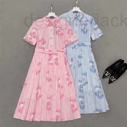 Casual Dresses Designer Spring/Summer New Stripe Print Pleated Polo Collar Double Sleeve Stereoscopic Cut Elegant and Dress 879E